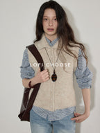 Lofi choose Soft Beige Button Front Lapel Collar Office Knit Women Cardigans