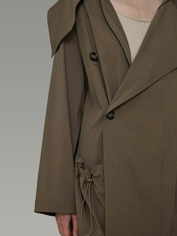 unspoken Viscose Blend Loose Fit Single Breasted Minimalist For Women Brown Long Coats