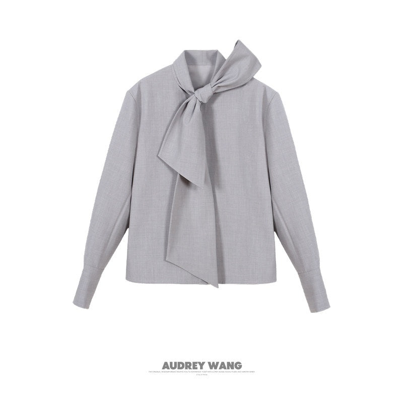 audreyyang_Wrinkle_Resistant_Office_Loose_Tie_Neck_Bow_Print_Women_Polyester_Blouses_MISSTT