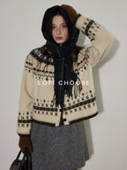 Lofi choose Thick Colorblock Lapel Loose Fit Womens Button Geometric Knit Cardigans