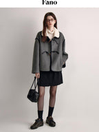fano Wool Blend Toggle Pocket Straight Minimal Workwear Women Heather Gray Short Coat