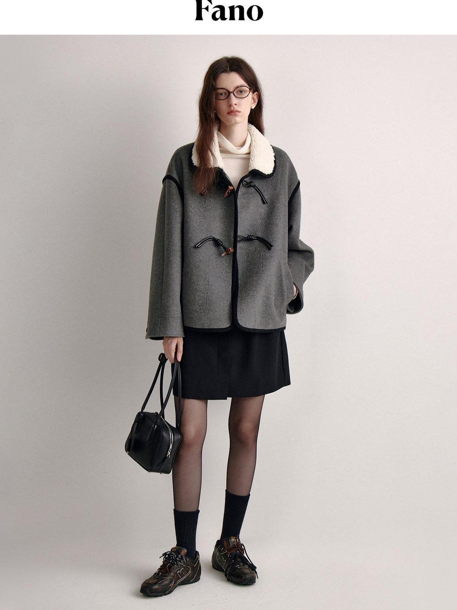 fano Wool Blend Toggle Pocket Straight Minimal Workwear Women Heather Gray Short Coat