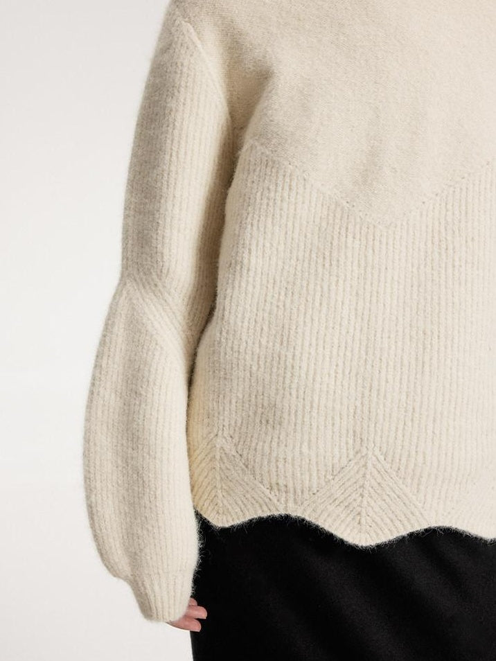 someone sometimes Recycled Viscose Wool Blend Commuter Crew Neck Pullover Cream Sweaters