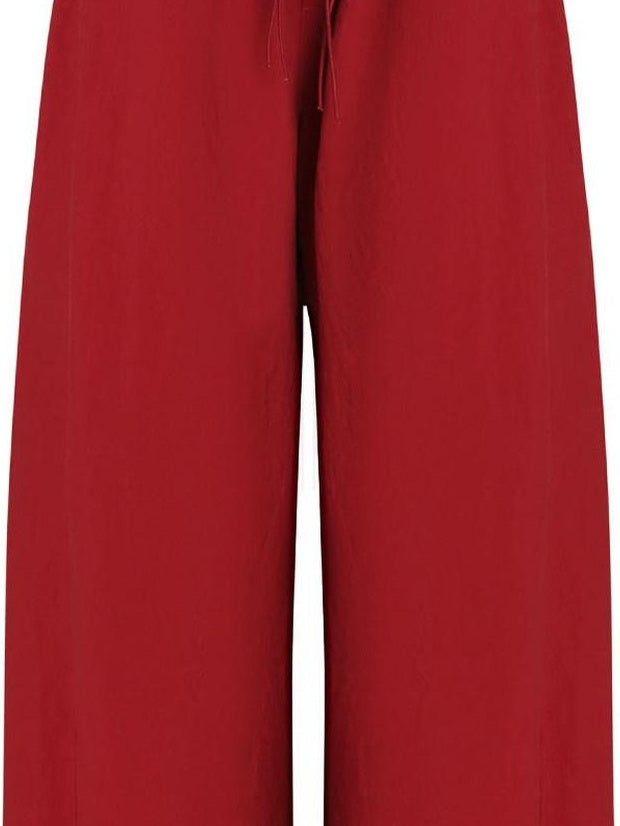 fano High Waist Elastic Minimal Korean Workwear Wide Leg Nylon Red Straight Pants