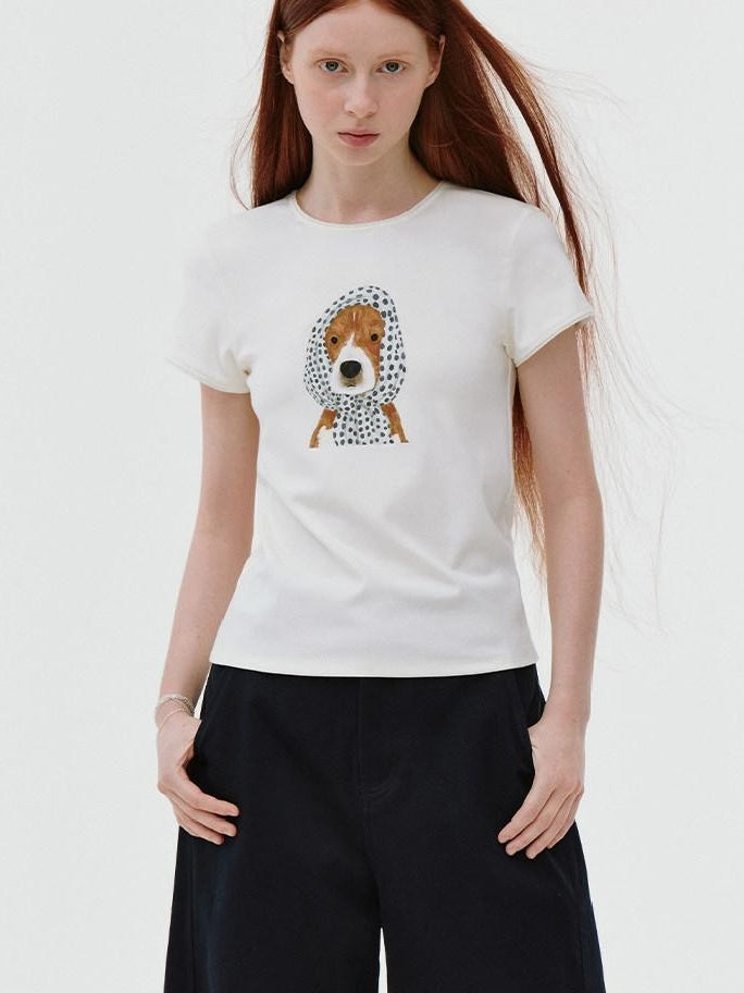 fano Soft Cotton Korean Slim Round Neck Animal Print Women Short Sleeve T-Shirts