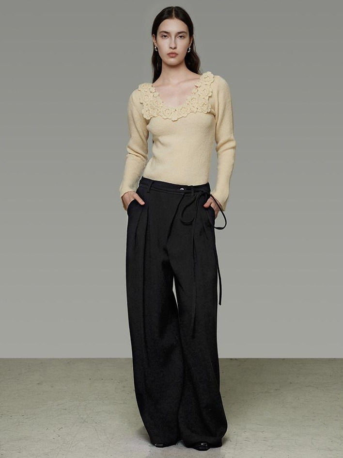 unspoken Soft Breathable V-neck Slim Fit Commuter Knitwear Bell Sleeves Women Sweaters