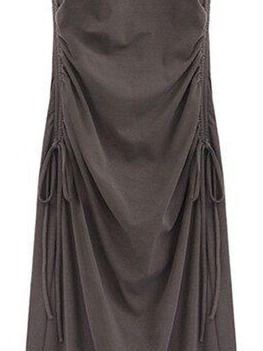 fano Soft Cotton Knit High Waist A Line Button Mock Neck Midi Dresses