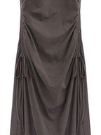 fano Soft Cotton Knit High Waist A Line Button Mock Neck Midi Dresses