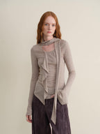 someonesometimes Anti Pill Wool Blend Slim Fit Casual Ruffle Bell Sleeve U Neck Pullover Sweaters