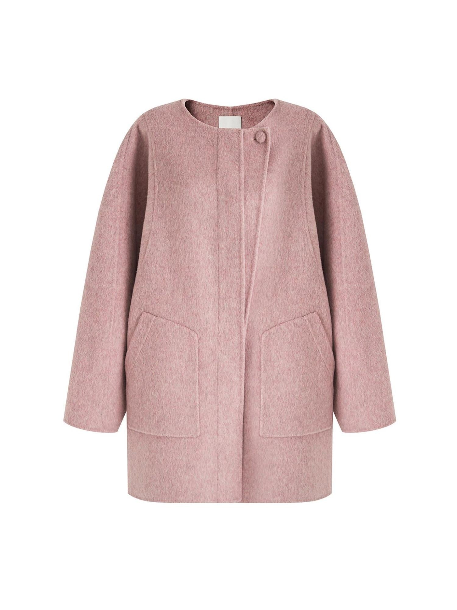 unspoken Pure Wool Loose Fit Minimal Office Midlength Single Button Women Wool Coats