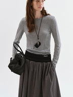 fano Lyocell Blend Slim Fit Minimal Commuter Crew Neck Women Long Sleeve T-Shirts