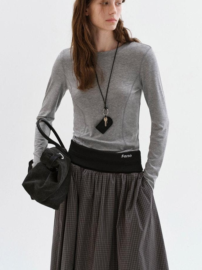 fano Lyocell Blend Slim Fit Minimal Commuter Crew Neck Women Long Sleeve T-Shirts