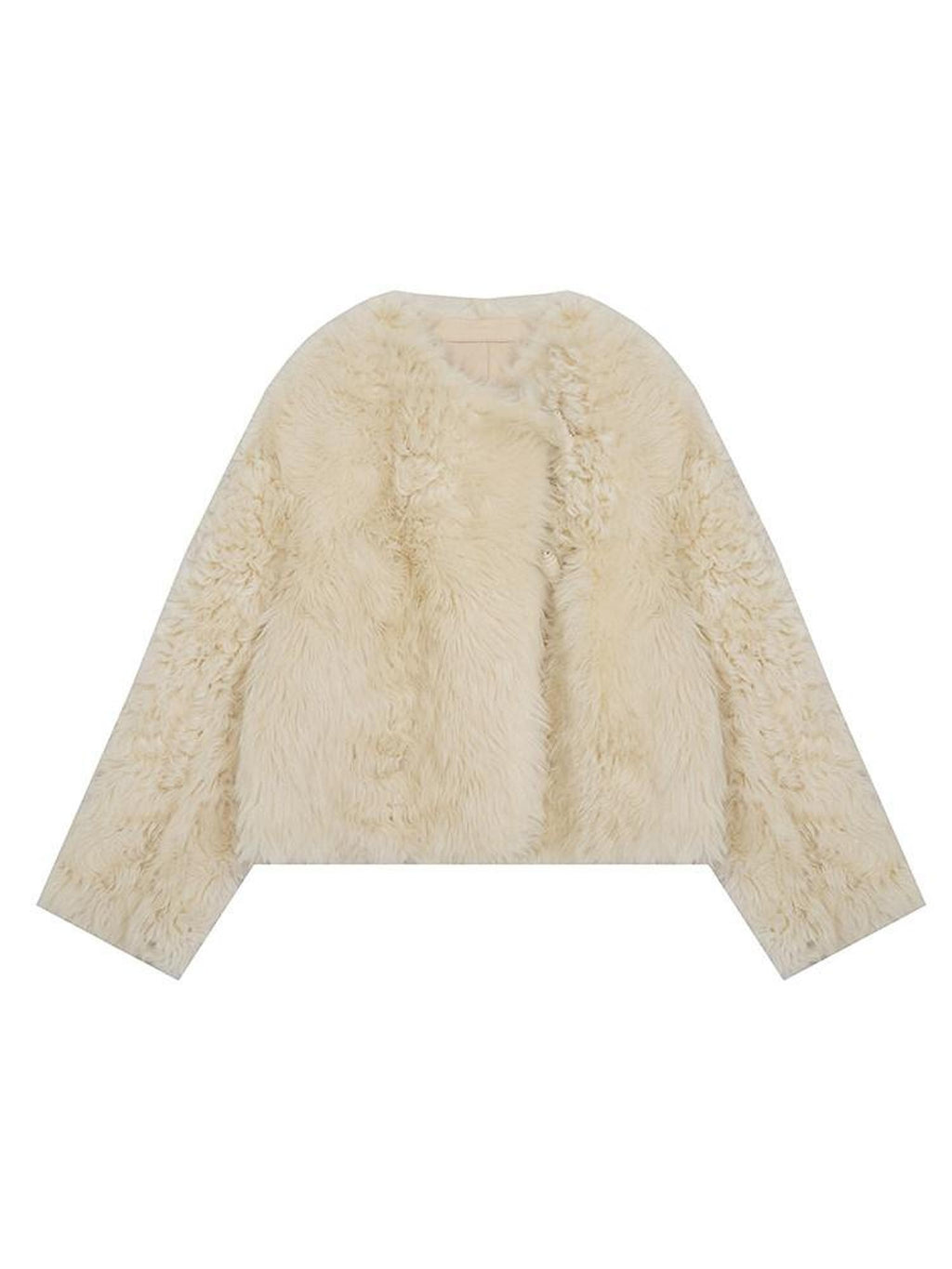 unspoken Minimal Off White Button Front Crew Neck Straight Fit Office Short Coat