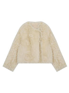 unspoken Minimal Off White Button Front Crew Neck Straight Fit Office Short Coat