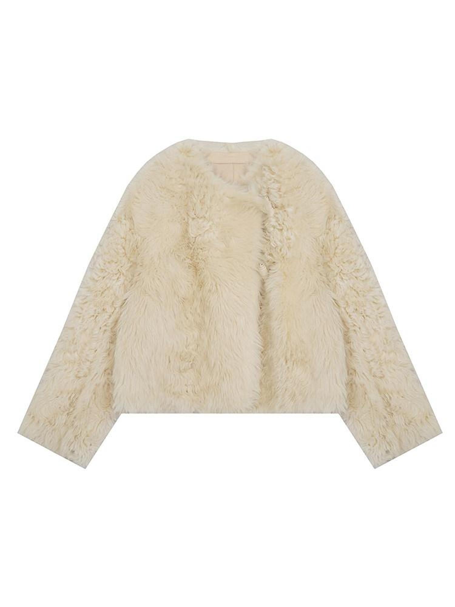 unspoken Minimal Off White Button Front Crew Neck Straight Fit Office Short Coat