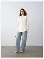 audreyyang Durable Viscose Slim Waist Casual Lapel Button Long Sleeve Blouses