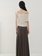 someonesometimes Slim Fit Knit Off Shoulder Casual Solid Apricot Gray Acrylic Stretch Women Top