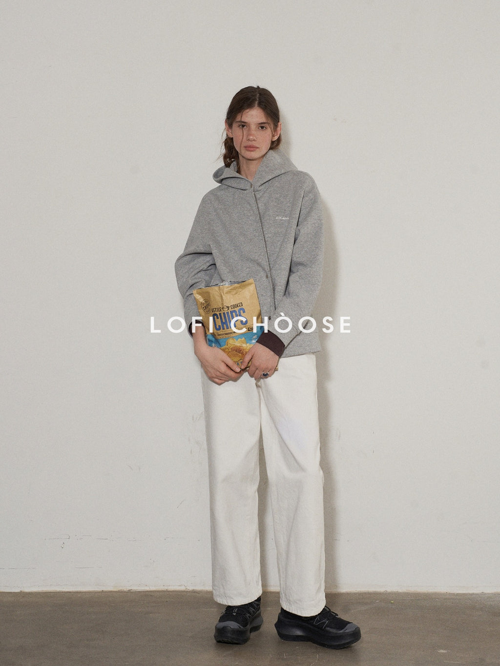 Lofi choose Soft Cotton Blend Loose Fit Button Front Commuter Grey Oversized Hoodie