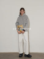 Lofi choose Soft Cotton Blend Loose Fit Button Front Commuter Grey Oversized Hoodie