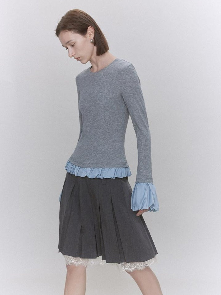 someone sometimes Lyocell Wool Blend Low Crew Neck Office Knit Women Meteor Grey Sweaters