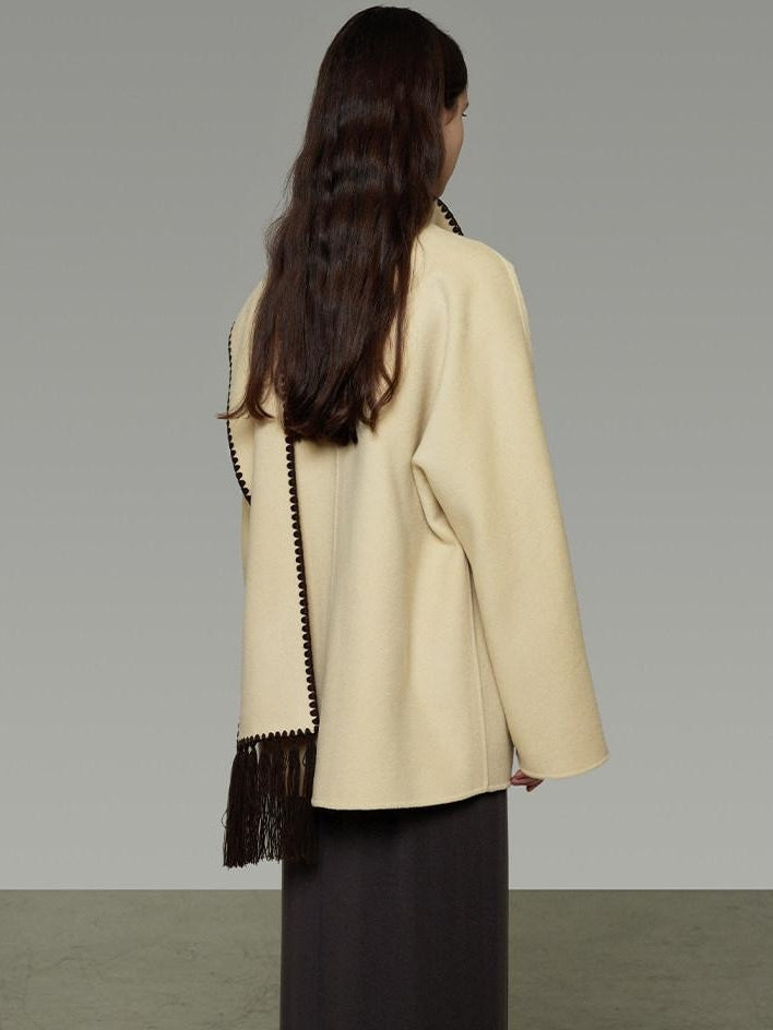 unspoken 100 Percent Wool Lightweight Minimal Commuter Loose Women Pale Yellow Wool Coats