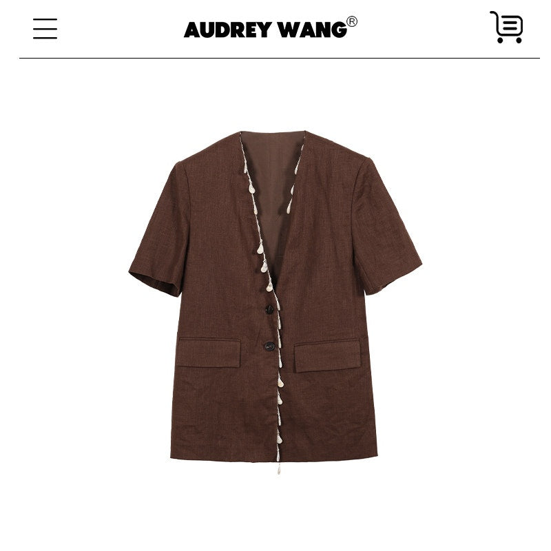 audreyyang_Breathable_Linen_Short_Sleeve_Minimalist_Back_Vent_Casual_Womens_Blazers_MISSTT