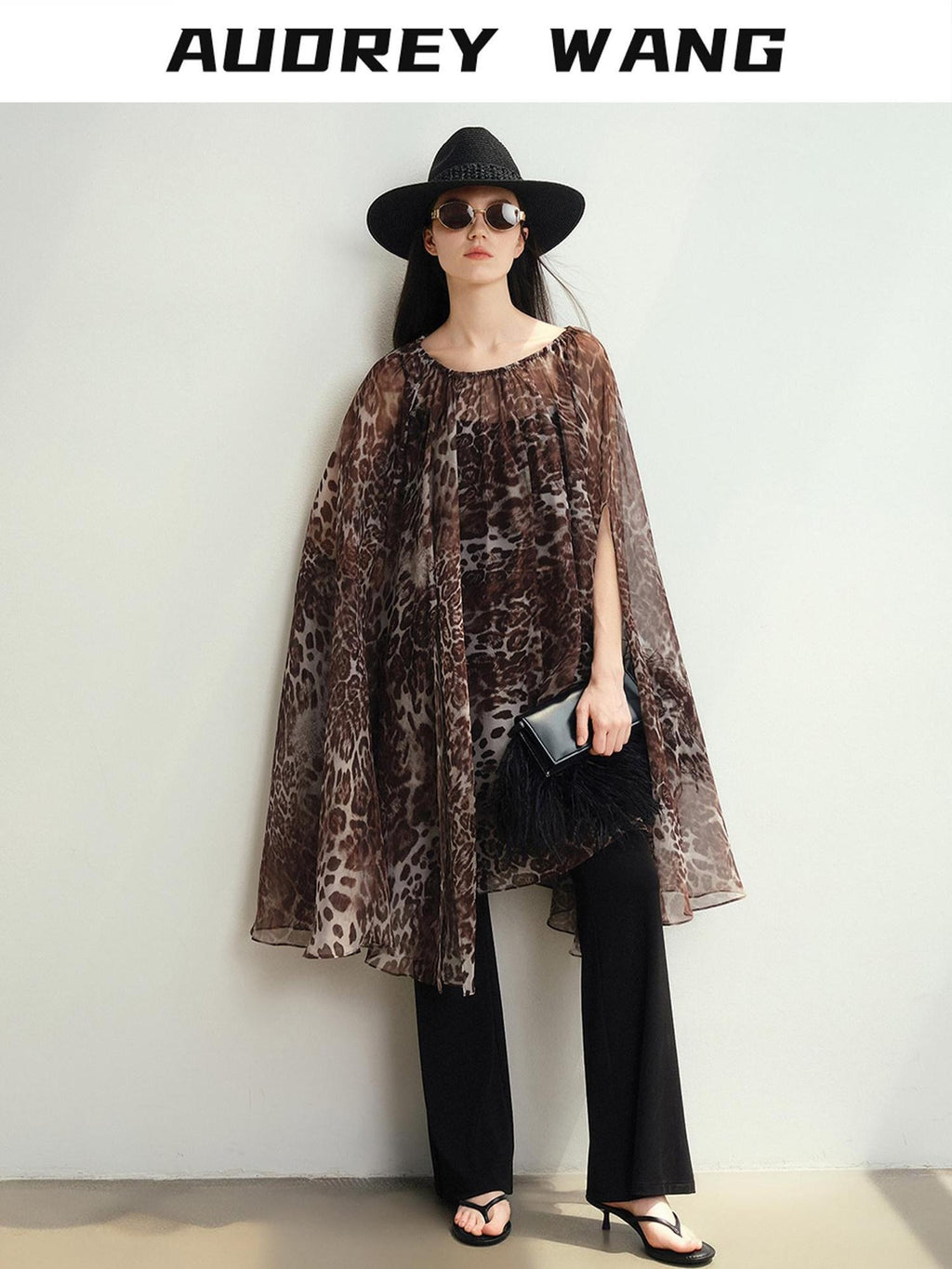 audreyyang Soft Leopard Mesh Off Shoulder A Line Loose Waist Casual Women Midi Dresses