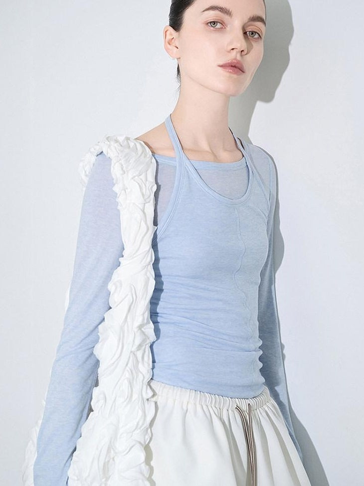 audreyyang Lightweight Lyocell Wool Slim Fit Solid Women Crew Neck Long Sleeve T-Shirts