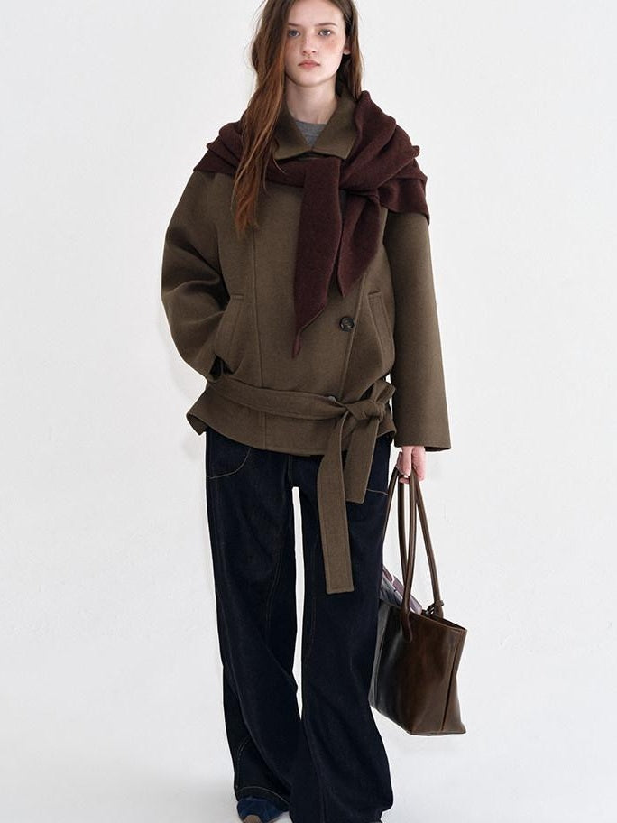 fano Polyblend Single Button Lapel Relaxed Fit Korean Commuter Women Olive Wool Coats
