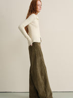 someonesometimes Soft Wool Cotton Blend Slim Fit Side Slit Cropped Button Crewneck Womens Cardigans