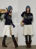 Lofi choose Pure Cotton High Waist Flared Loose Fit Women Office Off White Midi Skirts