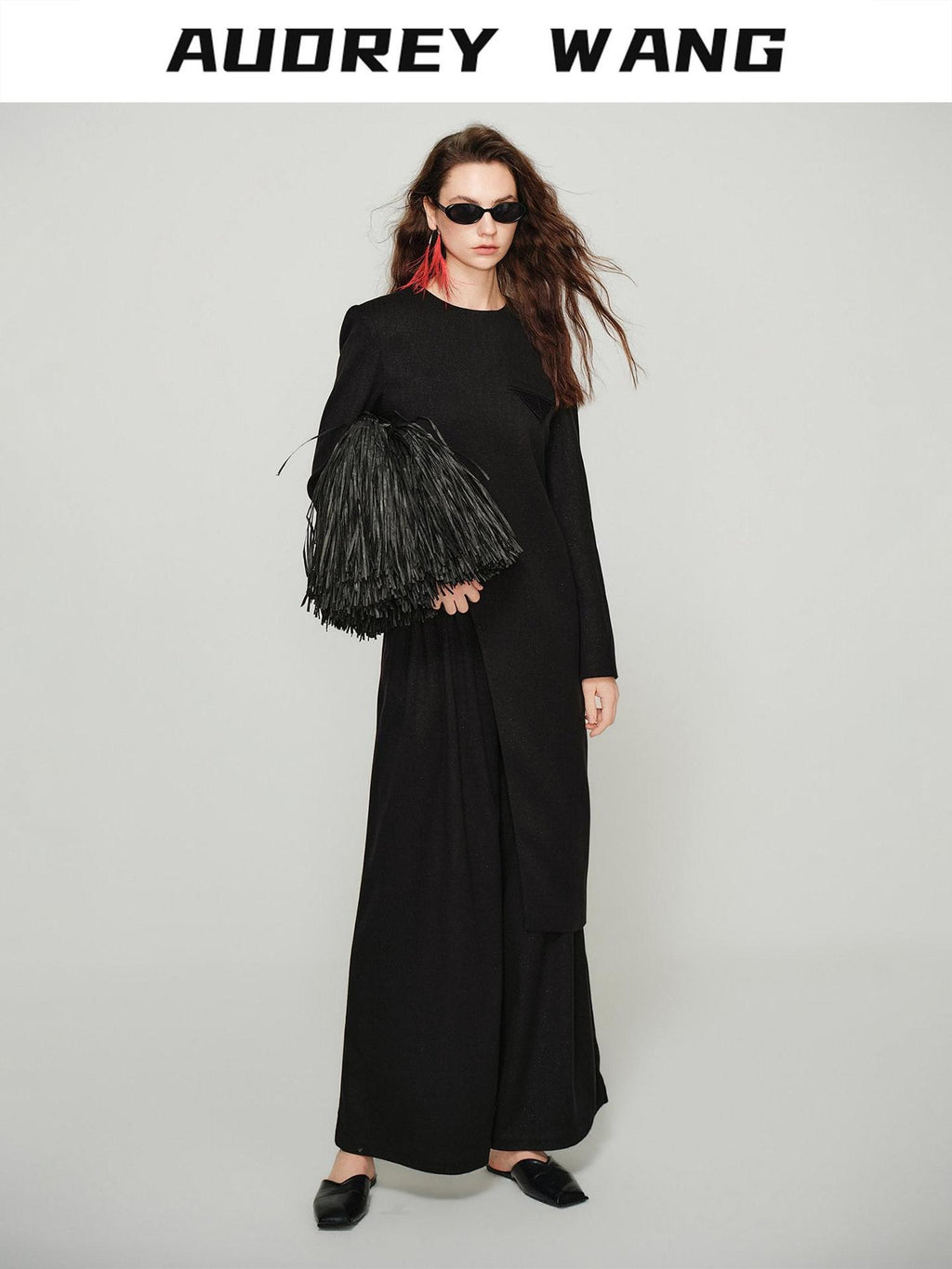 audreyyang Figure Flattering Elegant Tailored Mid Length Long Sleeve Women Black Long Coats