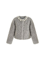 unspoken Warm Minimal Loose Fit Commuter Round Hem Women Gray Blue Cropped Jackets