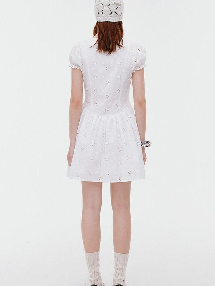 fano Pure Cotton Breathable Korean Workwear A Line Round Neck White Midi Dresses
