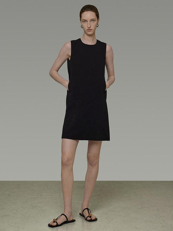unspoken Minimal Sleeveless Natural Waist Structured Vest For Office Acetate Midi Dresses