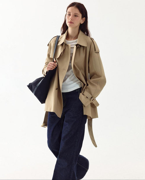 fano Double Breasted Short Loose Fit Commuter For Women Khaki Pink Beige Trench Coats
