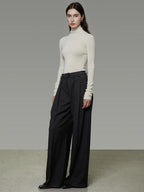 unspoken High Waist Pleated Skin Friendly Breathable Minimal Commuter Black Wide Leg Pants