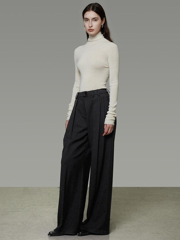 unspoken High Waist Pleated Skin Friendly Breathable Minimal Commuter Black Wide Leg Pants