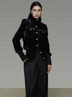 unspoken Tailored Slim Minimalist Commuter Stand Collar Women Black Short Coat