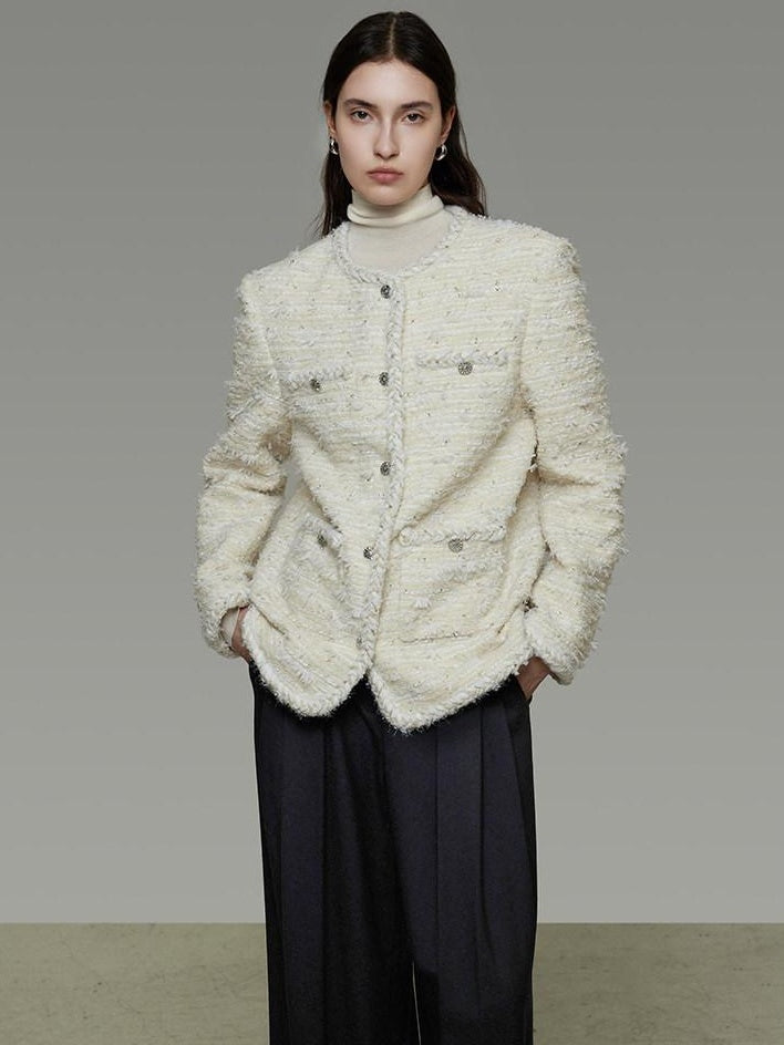unspoken Soft Wool Blend Minimalist Commuter Round Neck Single Breasted Loose Short Coat