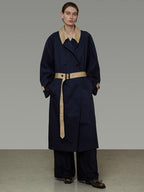unspoken Minimal Commuter Cotton Loose Fit Single Breasted Long Navy Trench Coats