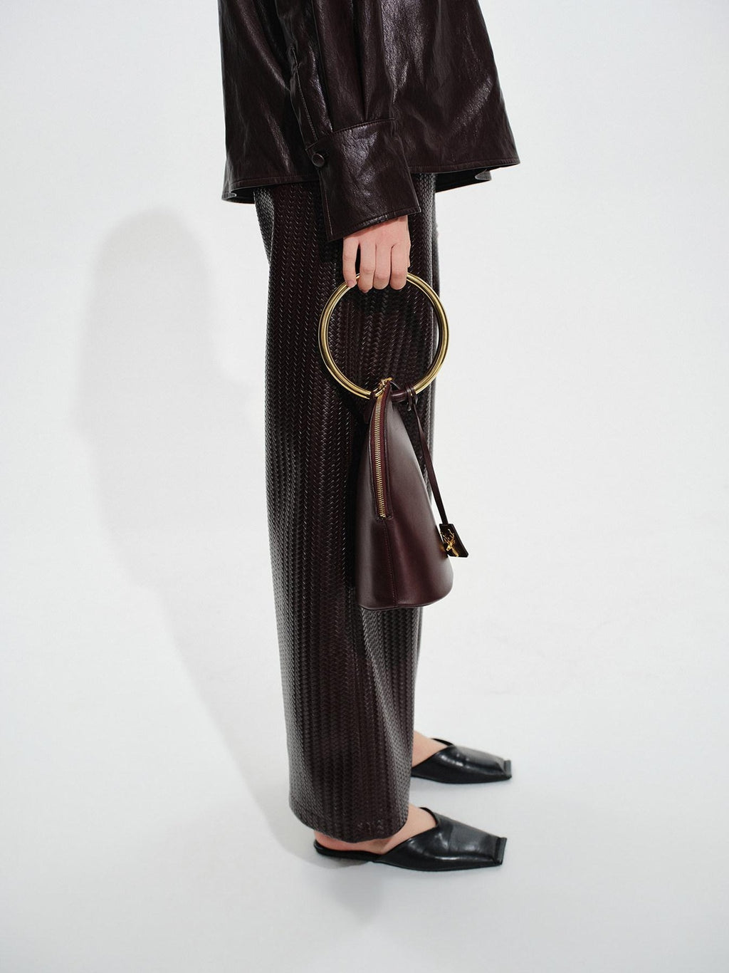 audreyyang Pu Faux Leather Casual Natural Waist Zip Fly Women Straight Pants