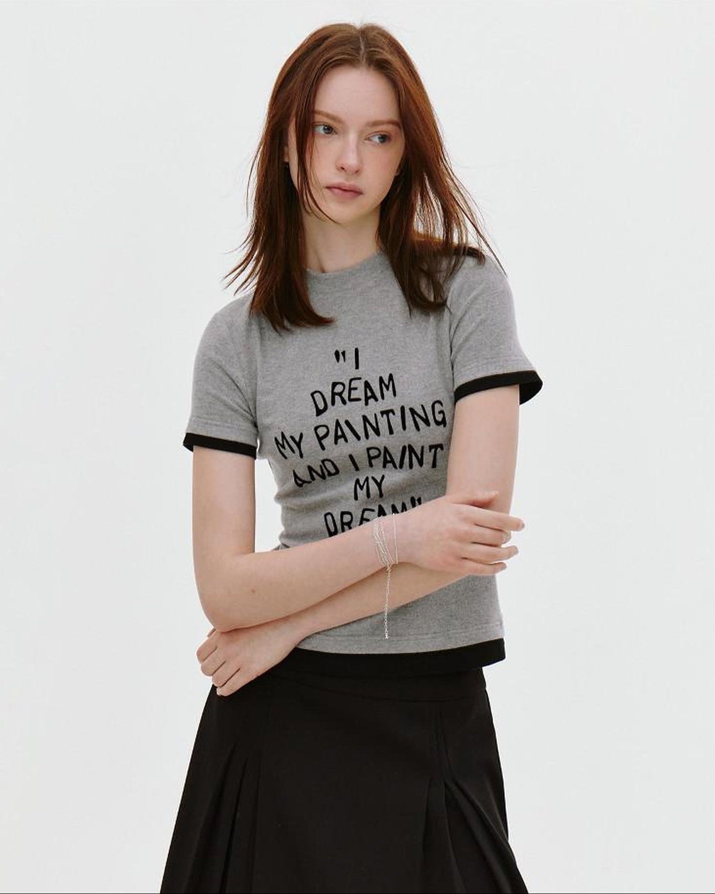 fano Stretch Viscose Slim Fit Korean Crewneck Print Gray Black Short Sleeve T-Shirts
