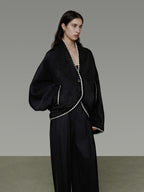 unspoken Minimalist Commuter Tailored Oversized V-neck Short Black Women Wool Coats