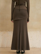 someonesometimes Flattering Mermaid Slim Fit Mid Rise Mocha Brown Knit Viscose Women Maxi Skirts