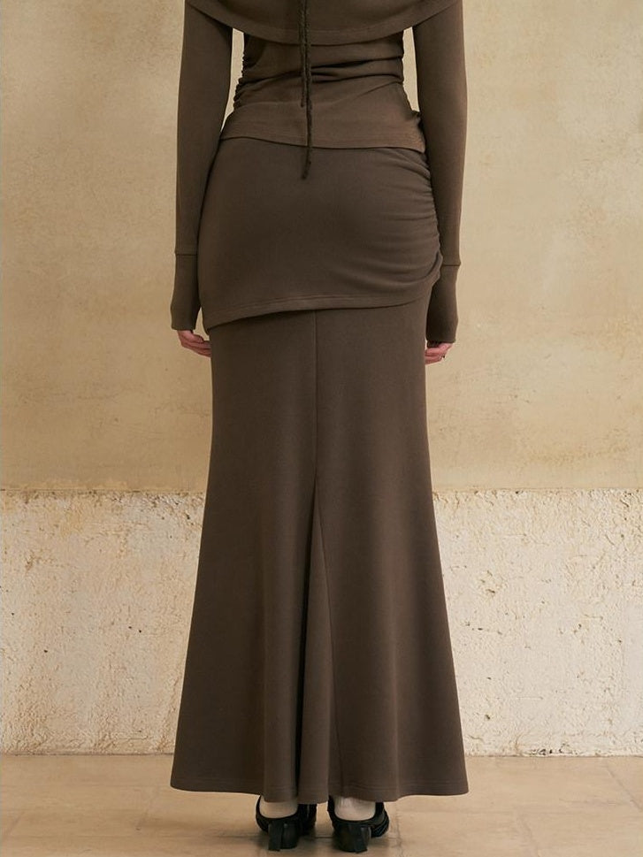 someonesometimes Flattering Mermaid Slim Fit Mid Rise Mocha Brown Knit Viscose Women Maxi Skirts