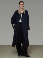 unspoken Minimal Commuter Cotton Loose Fit Single Breasted Long Navy Trench Coats
