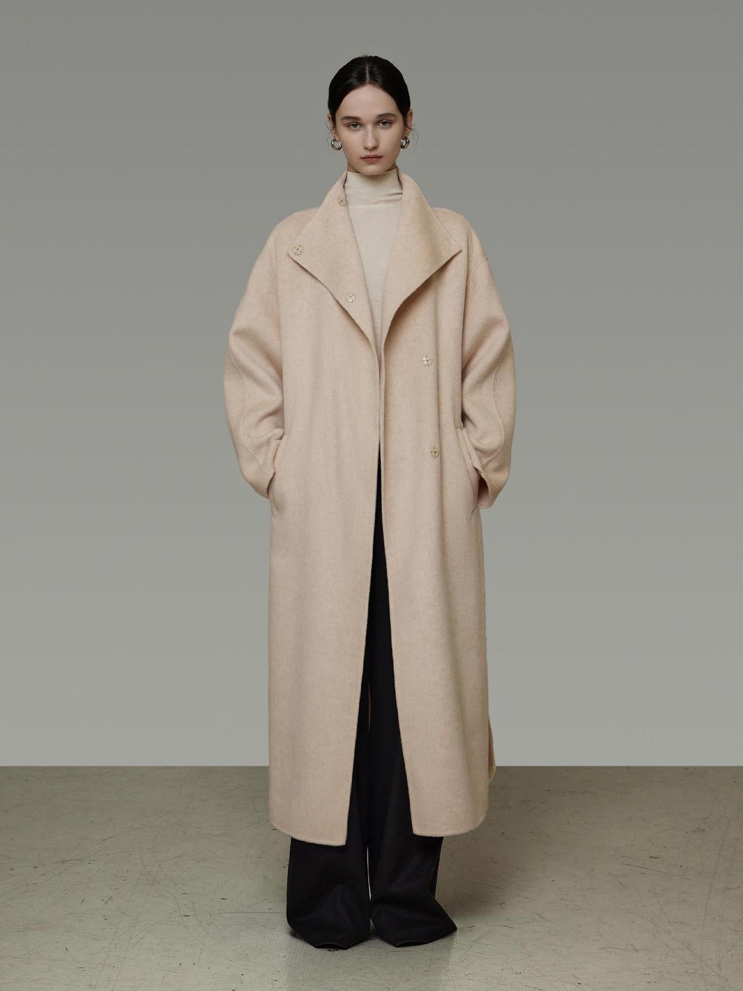 unspoken 100 Percent Wool Longline Thick Structured Relaxed Minimalist Blush Wool Coats