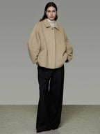 unspoken 3D Tailored Minimalist Loose Fit Office Lapel Single Breasted Camel Short Coat