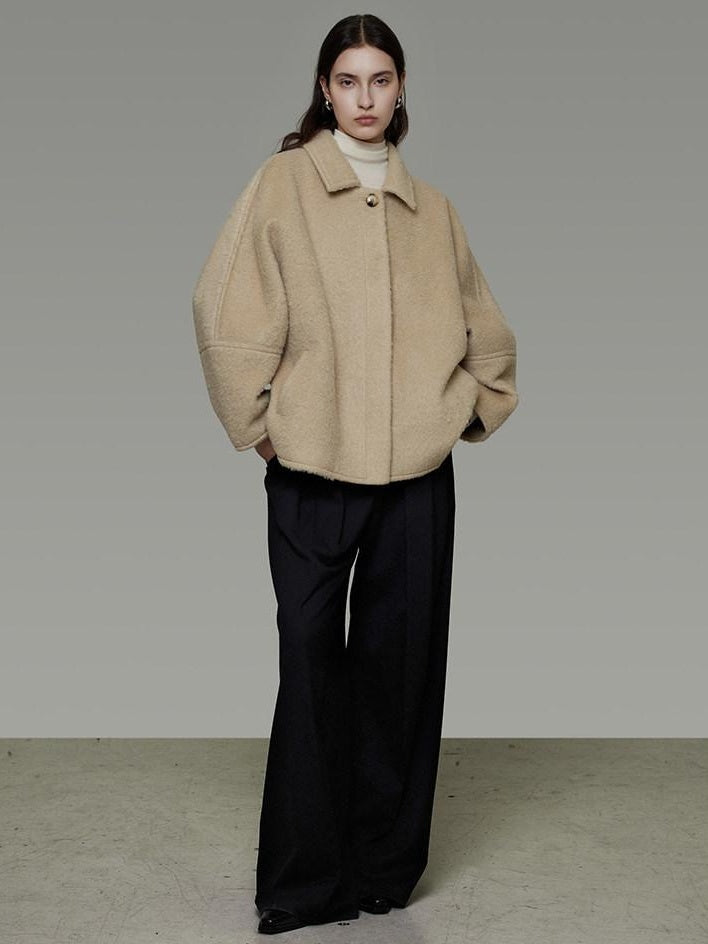 unspoken 3D Tailored Minimalist Loose Fit Office Lapel Single Breasted Camel Short Coat